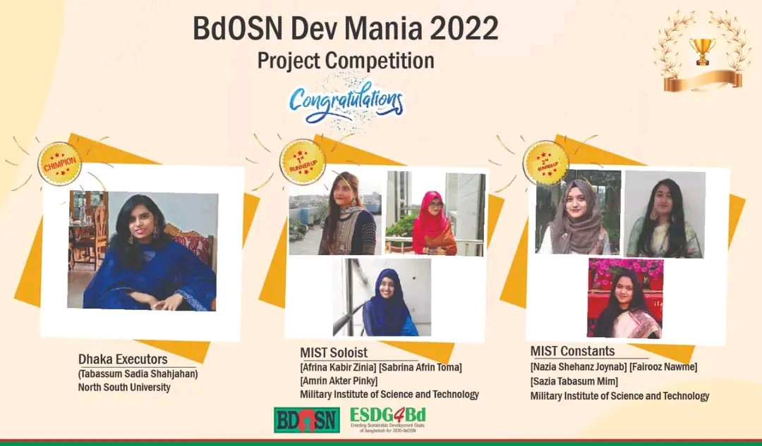 First and Second Runner-up position Secured by CSE Department, MIST in BdOSN Dev Mania 2022